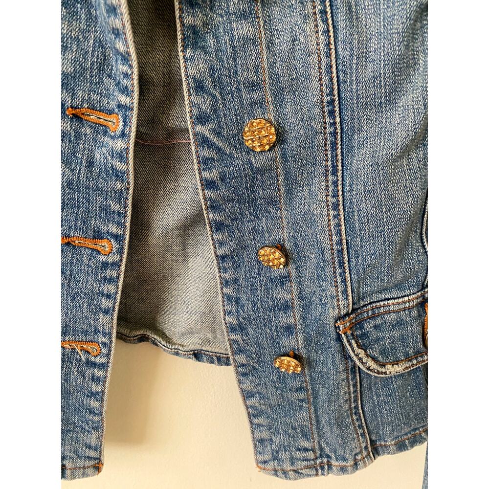 Vintage Bison Bisou denim jacket embroidery crystal beads size small Boho Fairy - Picture 3 of 8